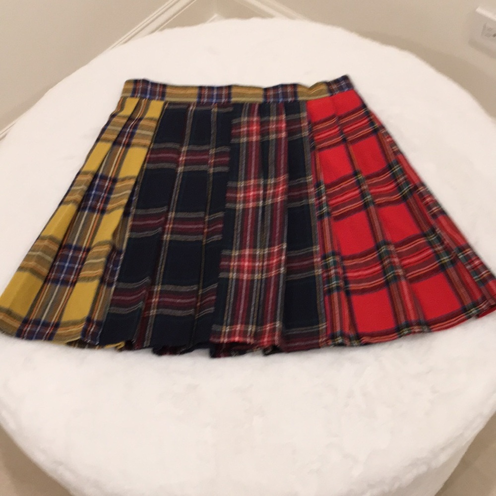 Color-block Pleated Plaid Shein Skirt